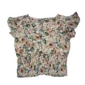 Abercrombie & Fitch Womens XS Pink Floral Short Sleeve Top Blouse Cottage Spring